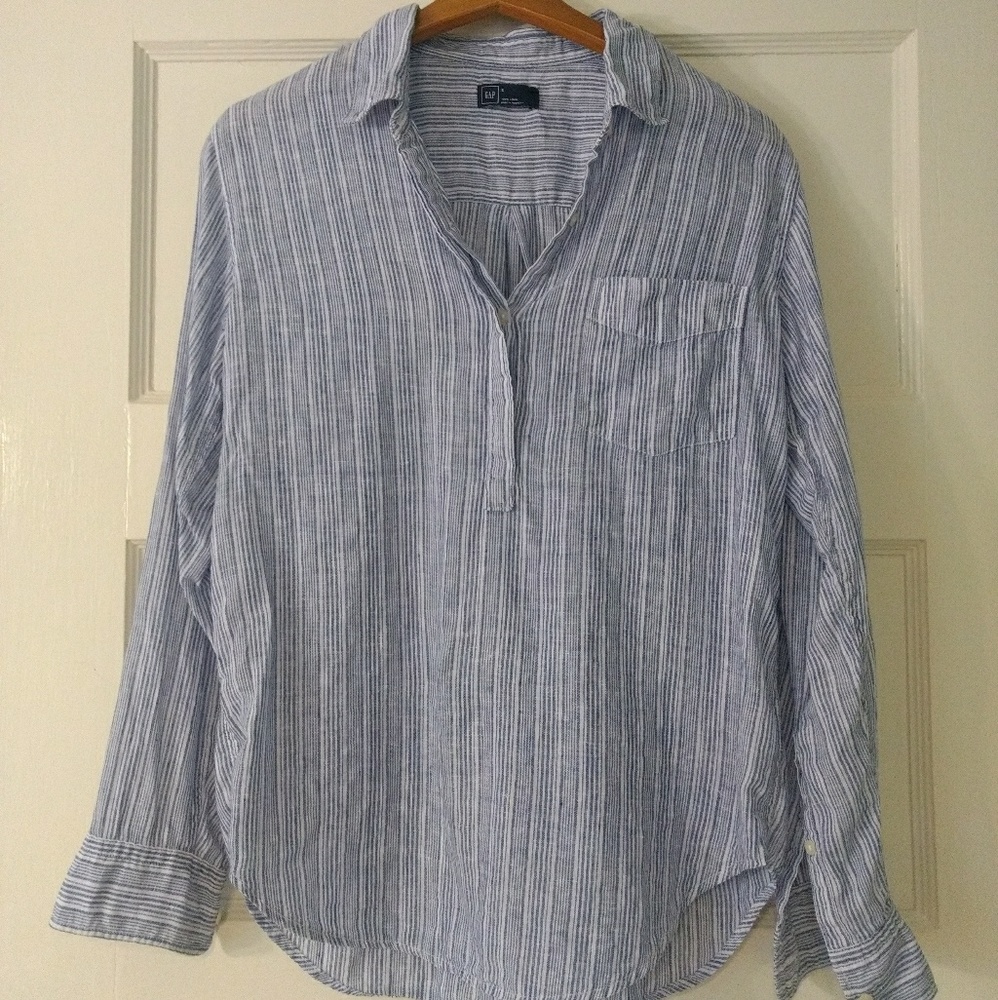 GAP blue and white striped linen popover
